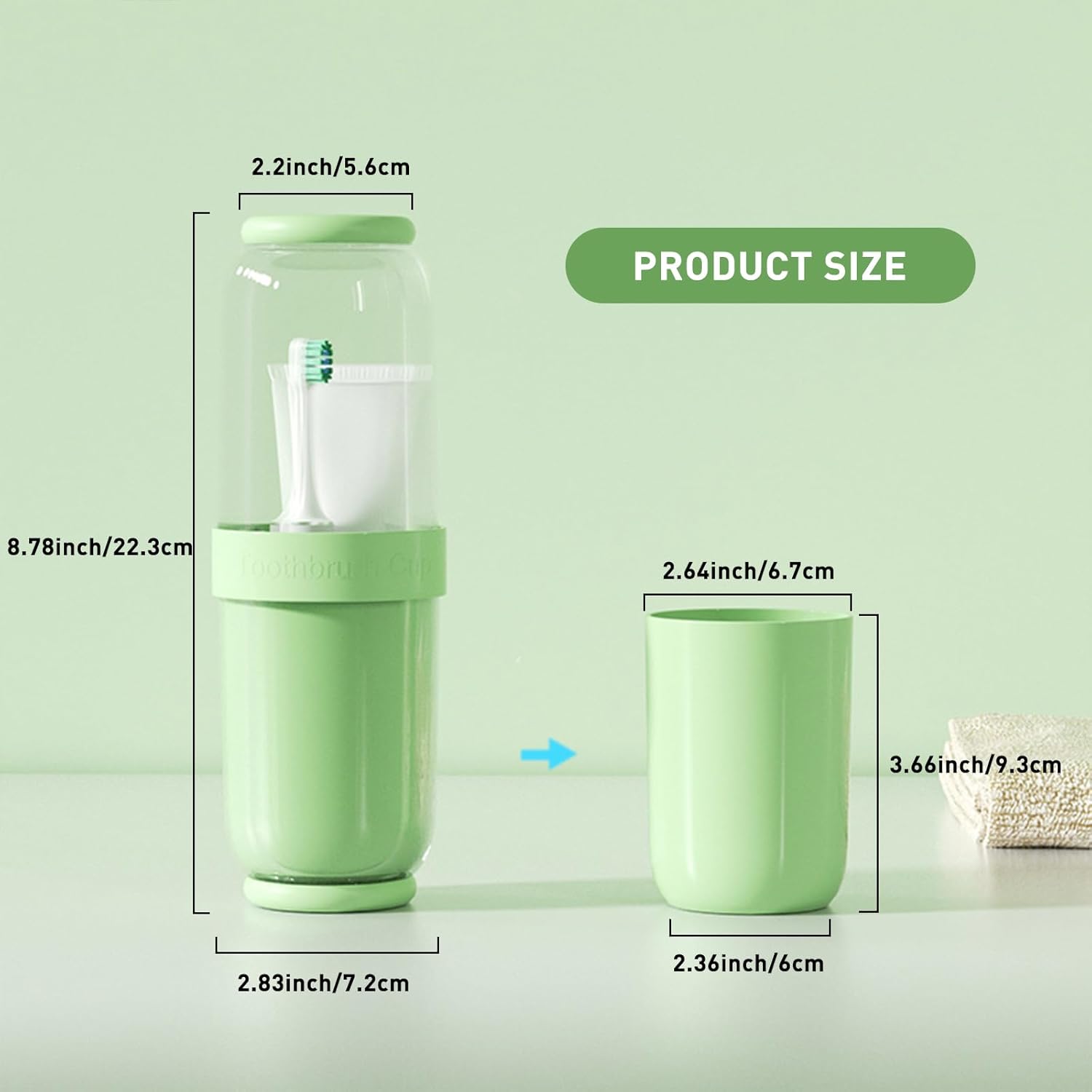 Toothbrush Cup with Cover, Travel Toothbrush Case Portable Toothbrush Holder for Traveling Business Camping School Bathroom (Green)
