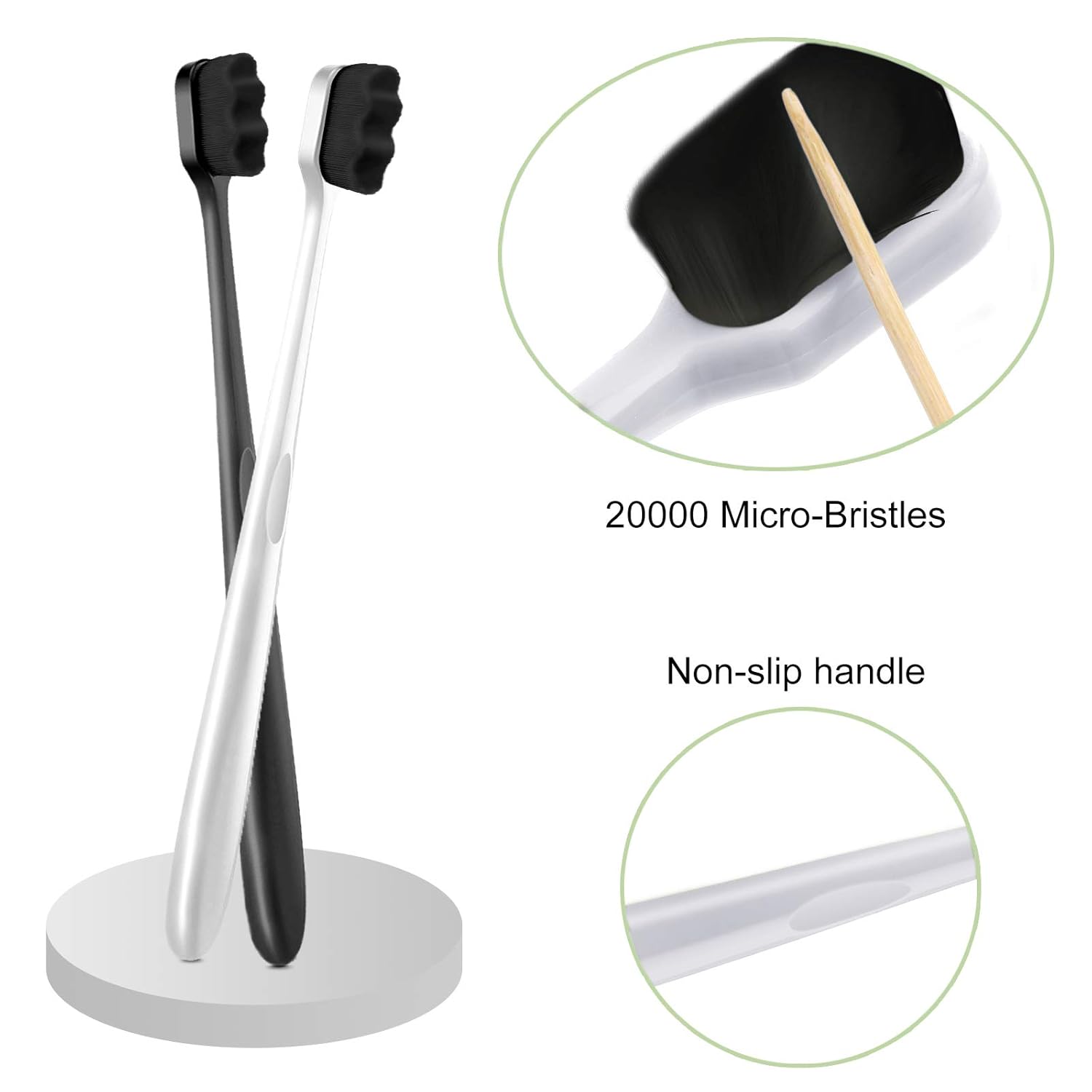 Patelai 8 Pcs Extra Soft Toothbrush Micro Nano with 20, 000 Ultra Soft Bamboo Charcoal Bristles for Adult, Sensitive Gum, Brace and Gum Recession(Black, White Handle with Black Bristle)