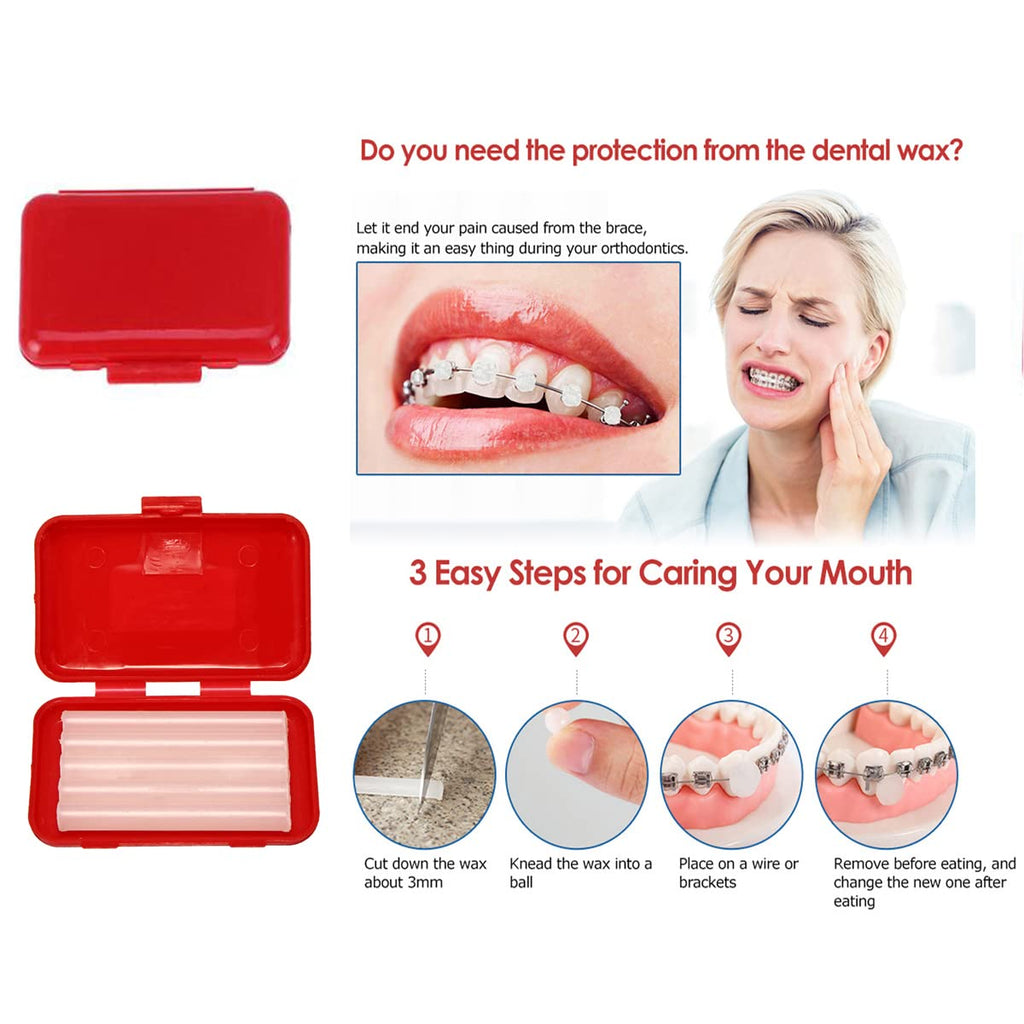 Braces Cleaning Kit for Teeth, Portable Orthodontic Toothbrush Kit Oral Care Dental Travel Kit - Interdental Brush Dental Wax Dental Floss Toothbrush Box (Red)