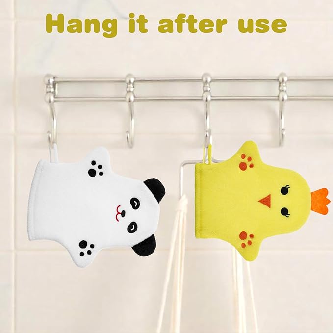 2PCS Baby Bath Mitt Washcloths Gloves Panda Chicken Toddler Soft Washcloths for Kids Designed in Cute Animal Towel Gentle Scrub for Baby Girl Boy Bath Shower