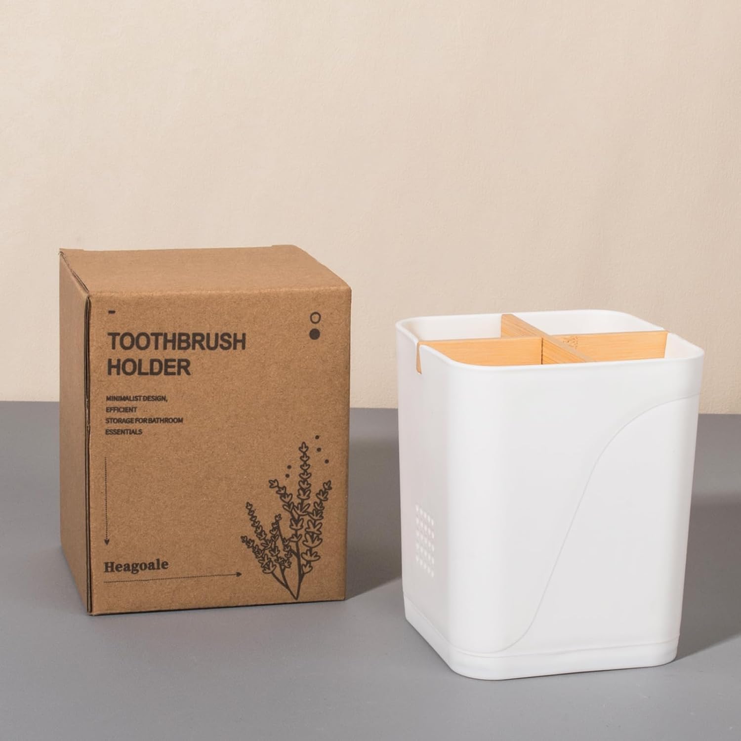 Toothbrush Holders Drainage for Bathrooms, 4 Slots Tooth Brushing Holder with Bamboo Dividers Plastic Electric Toothbrush and Toothpaste Caddy Organizer for Sink, Counter, Shower, Vanity, White