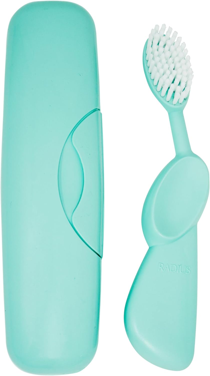 RADIUS Toothbrush Original Big Brush, BPA Free ADA Accepted - Left Hand - Mint Brush with Mint Case