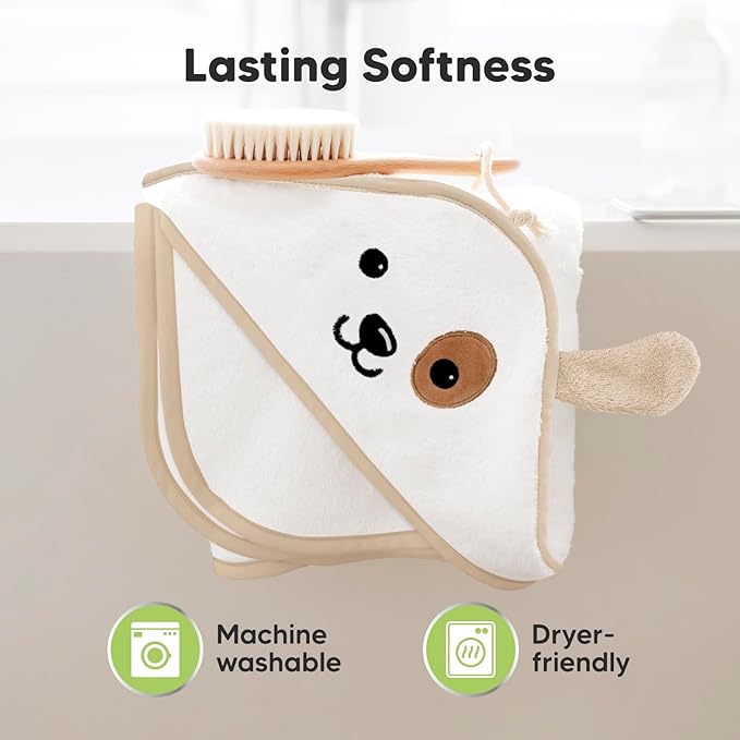 KeaBabies Hooded Baby Towel for Newborn - Viscose Derived from Bamboo Large Baby Bath Towels with Hood for Boys, Girls, Toddler, Extra Absorbent & Soft Newborn Bath Essentials (Dog, Regular)