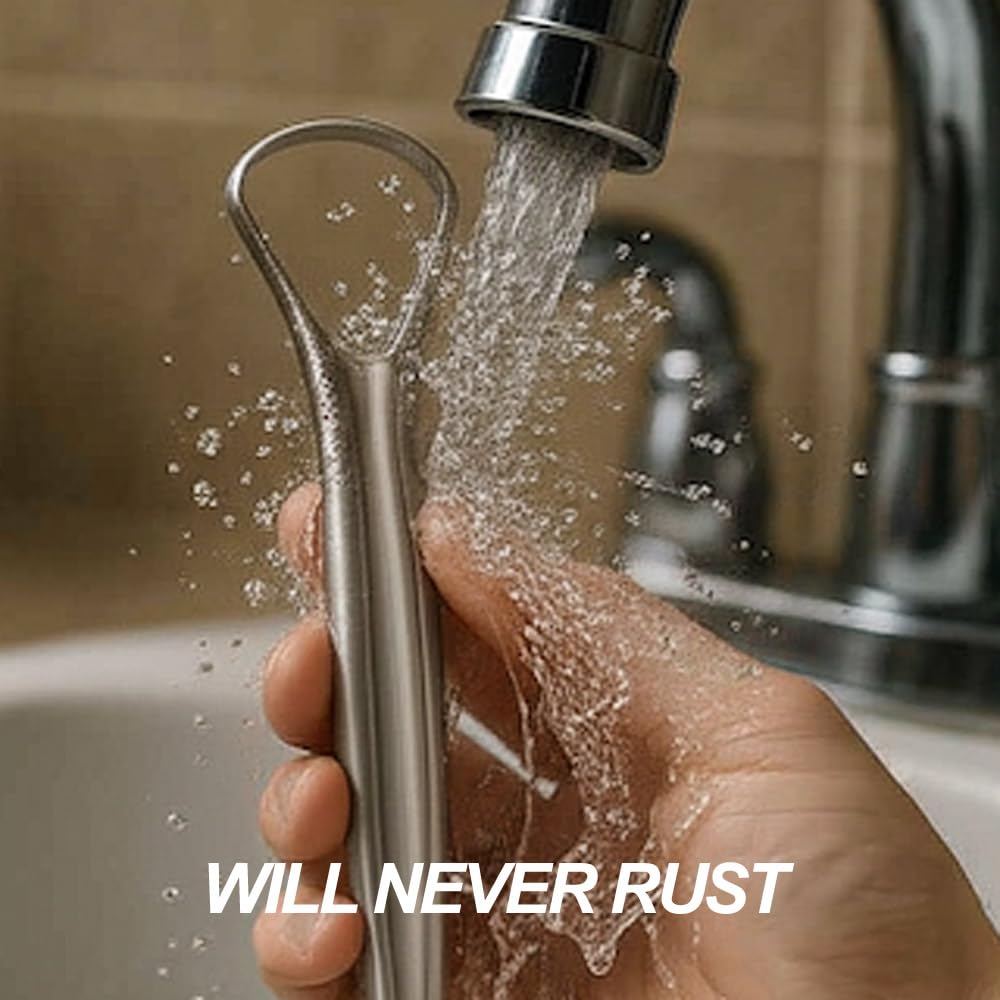 Double-Headed Tongue Scrapers (Pack of 2) for Adults & Kids with Travel Cases, 100% Stainless Steel, Gentle & Durable Scrapers. (2 Tongue Scrapers)