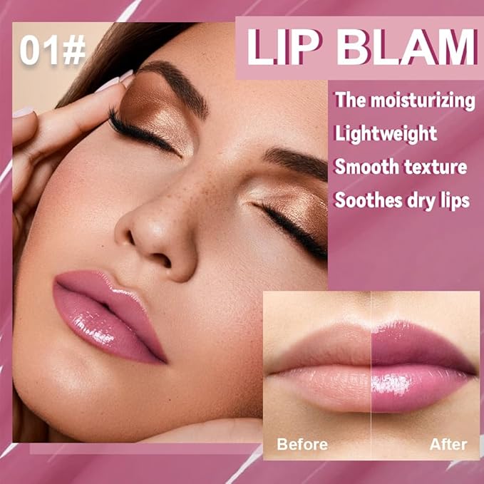 2Pcs Summer Glow Reviver Lip Balm Butter Lip Gloss, Melting Lip Serum, Ultra-Hydrating Natural Vegan Lip Oil, Sheer-Tinted Shine & Hydration, Soothes & Softens Dry Lips (01+06)