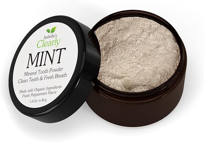 Isabella’s Clearly Mint Remineralizing Tooth Powder | Teeth Whitening Natural Fluoride Free Toothpaste for Adults, Kids, Sensitive Teeth and Gums | Xylitol, Baking Soda, Clay, Calcium (Mint Flavor)