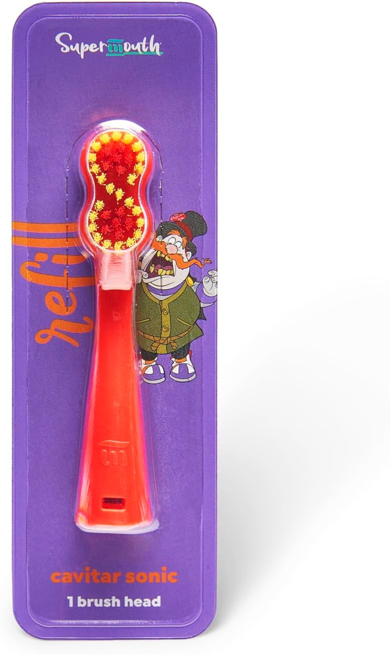 SuperMouth® Cavitar Sonic Toothbrush Replacement Brush Heads - Ultra Soft Bristles for Ages 2-12 - Gently Cleans & Polishes Teeth with Sonic Vibrations – Fits SuperMouth Musical Cavitar Sonic