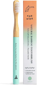 Better & Better Natural Bamboo Toothbrush for Kids | Extra Soft Bristle Toothbrush | 100% Plant-Based | Reusable Handle, Replaceable Brush Head | Eco-Friendly, Zero Plastic (Green)