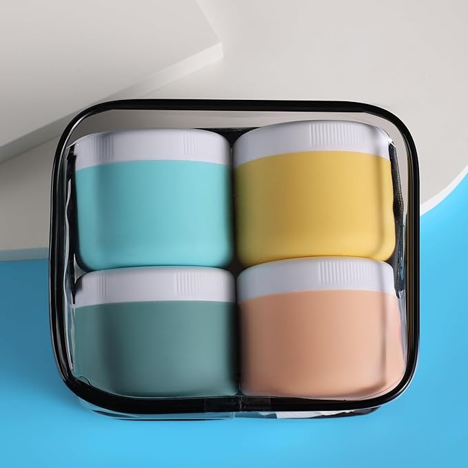 Travel Containers for Toiletries, Silicone Cream Jars BPA-Free, Leak-proof 3oz Travel Size Containers, Portable Size Silicone Jars with Lid for Cosmetic Face Hand Body Cream (4 Pack)