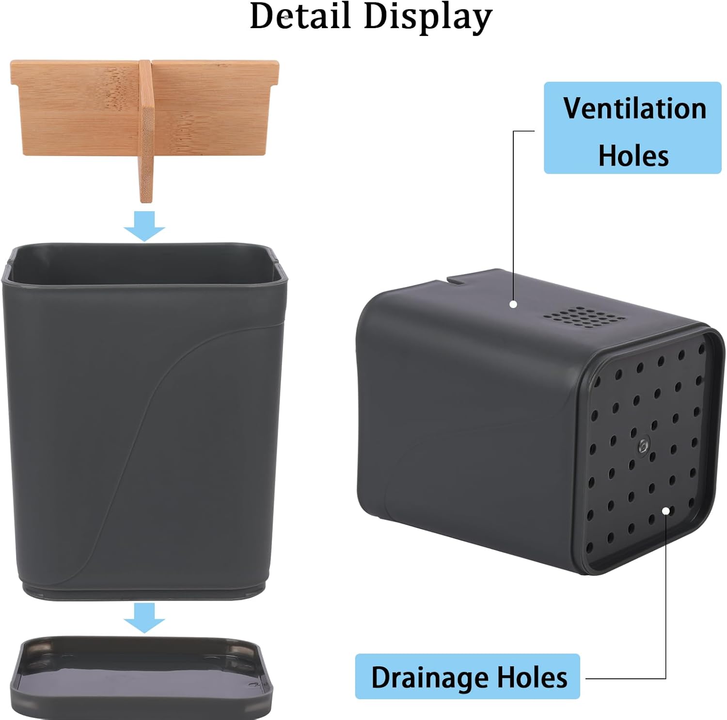 Electric Toothbrush Holder 3 Slots Tooth Brushing Holder with Bamboo Dividers for Bathrooms, Plastic Toothbrush and Toothpaste Organizer for Shower, Countertop, Vanity, Cool Grey