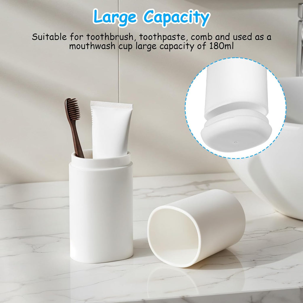 Toothbrush Travel Case Portable Toothbrush Holder with Mouthwash Cup Compact Toothbrushes and Toothpaste Container for Traveling Camping Business Trips Large Capacity White Toothbrushes Holders