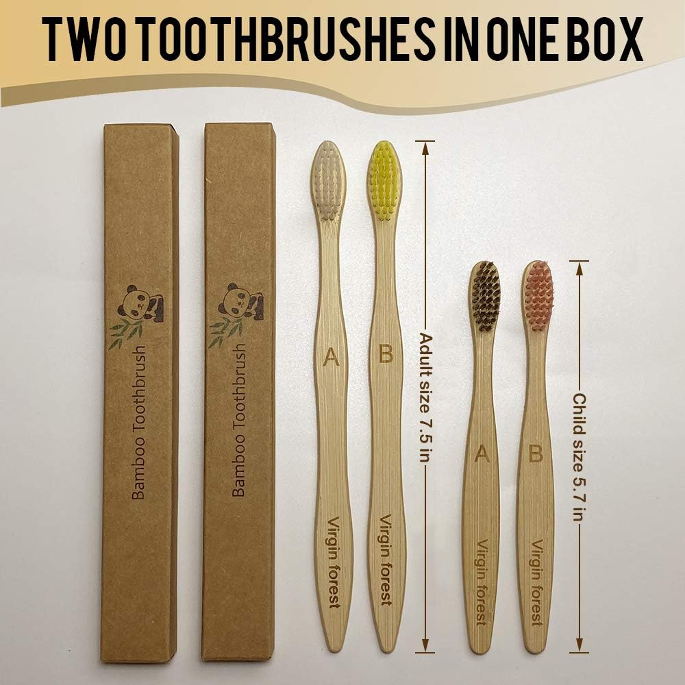 Virgin Forest Kids Bamboo Toothbrush, Eco Friendly Toothbrushes, BPA Free Soft Bristle for Assorted Colors Adults and Children (6+4 Pack)