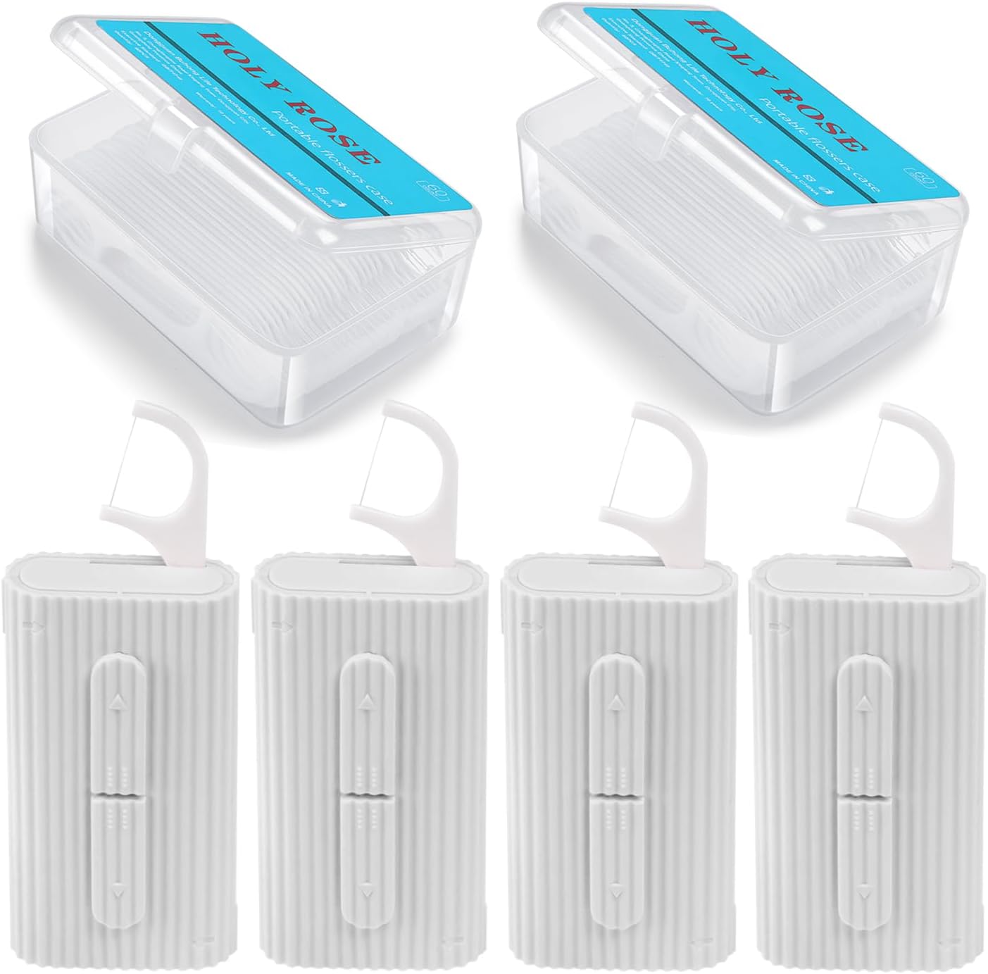 Holy Rose Dental Floss Portable Dispenser 4 Boxs,Travel Floss Picks Case 2 Box with Adults Floss Sticks 160 Count,Flosser Toothpick is Cleaning Teeth and Oral Care Tool(White)