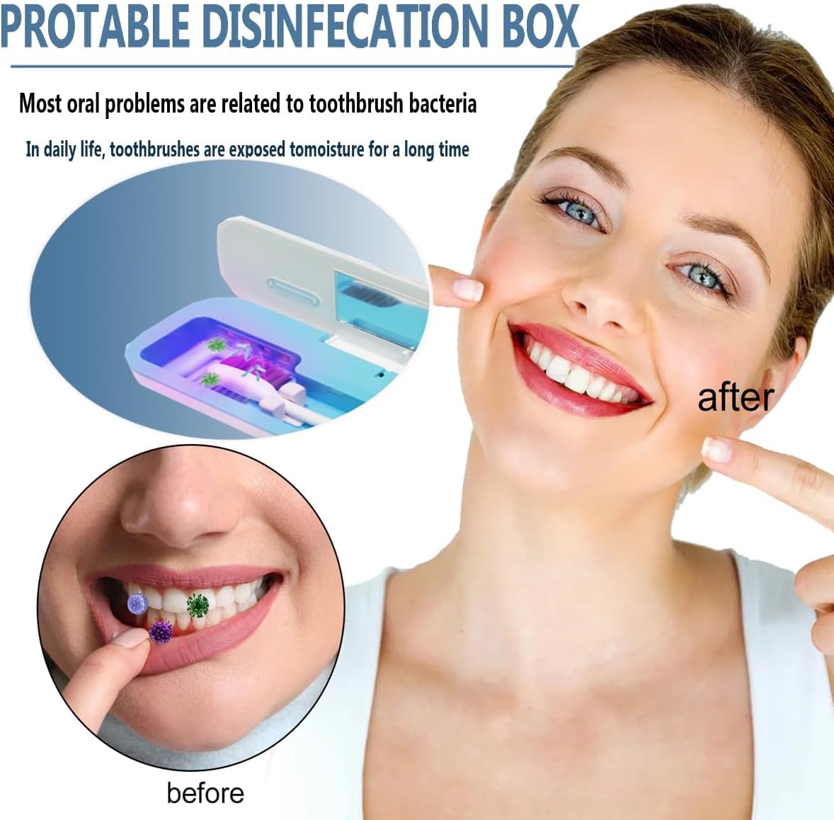 UV-C Toothbrush Case for Travel, Portable Toothbrush Case with Holder, USB-C or AA Battery Powered, Plastic Tooth Brush Container Cover for Household STB-062 Blue