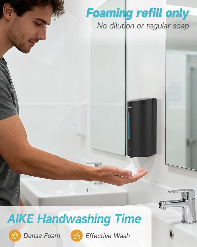 AIKE Wall Mount Automatic Foam Soap Dispenser 25 OZ Commercial Large Capacity Stainless Steel Model AK1205FA(Matte Black)
