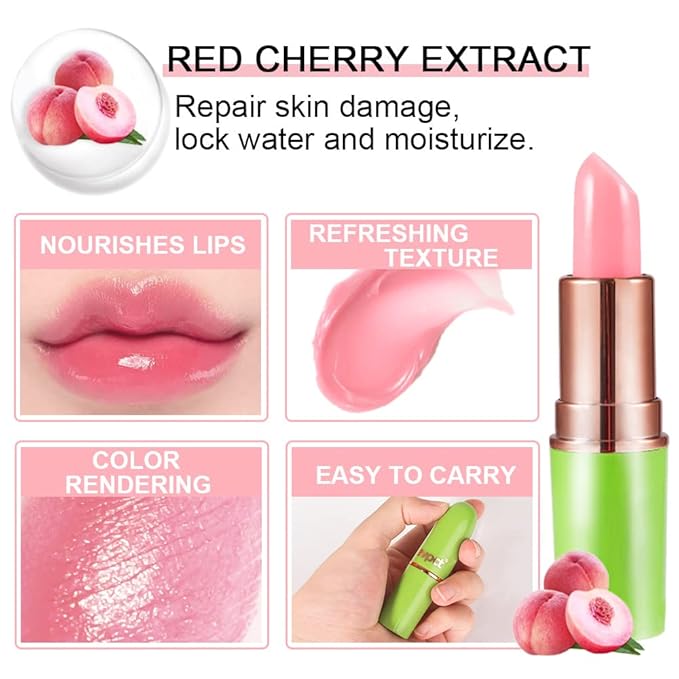 evpct 2Pcs Peach Tinted Lip Balms PH Lip Color Changing Lipstick Balm Stains Set Queen for Women Girls Korean Mood Color Change Light Pink Lipstick