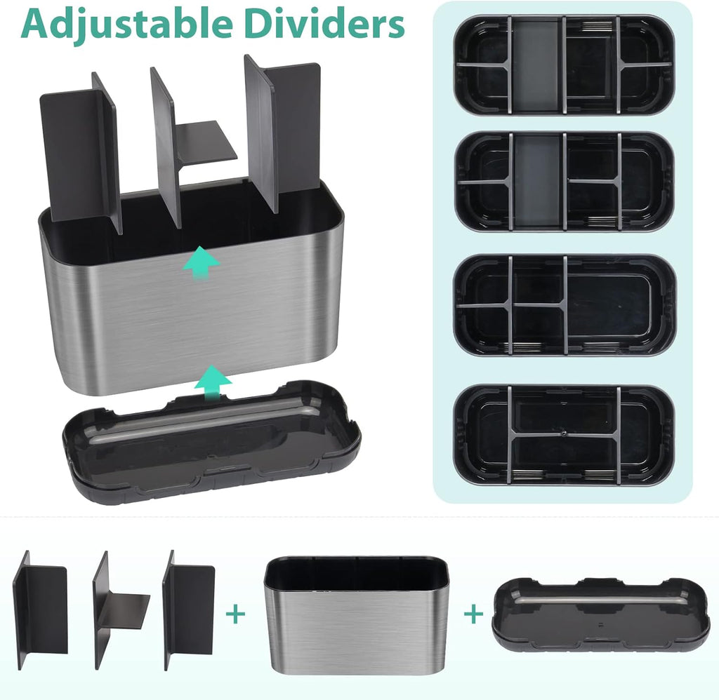 Boperzi Toothbrush and Toothpaste Holder Brushed Nickel Drainage for Bathroom Vanity, Large Electric Toothbrush Storage Caddy Anti-Slip Rustic with Adjustable Dividers for Family, Kids