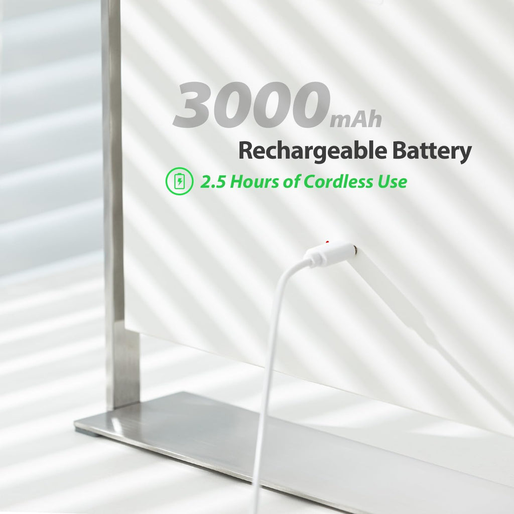 Rechargeable Vanity Mirror with Lights, Table Mirror with Stand, Makeup Mirror with 3 Colors and Brightness Adjustable, 3000mAh Battery, 14×10 Inch