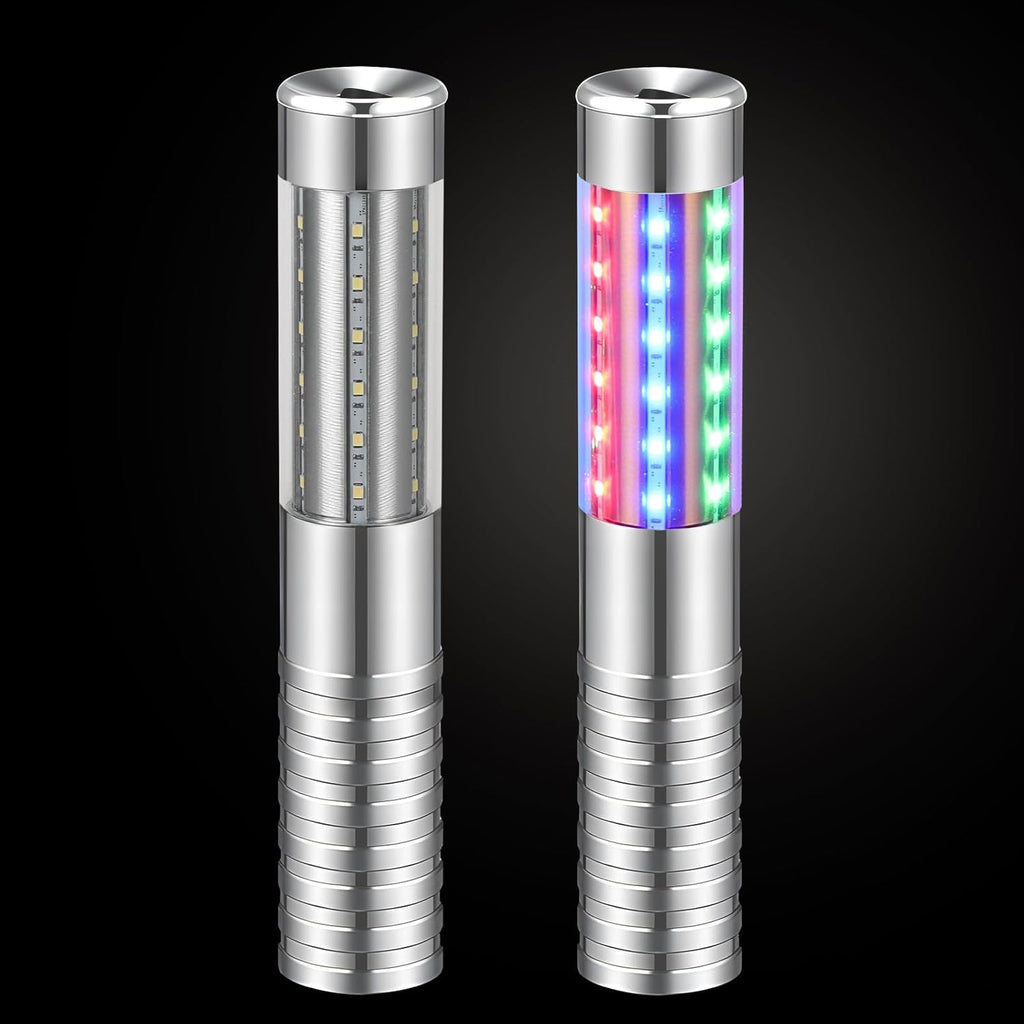 2 Pieces RGB LED Strobe Baton Light Rechargeable Bottle Service Sparklers Stick Reusable Champagne Bottle Handheld LED for Club Stage Nightclub Party Concert Event Bar Outdoor - Silver