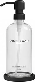 Glass Dish Soap Dispenser for Kitchen Sink by Brighter Barns - Modern Kitchen Soap Dispenser Set with Tray and Stainless Steel Pump - Minimalist Home Decor for Rental Properties, Restaurants (Clear)