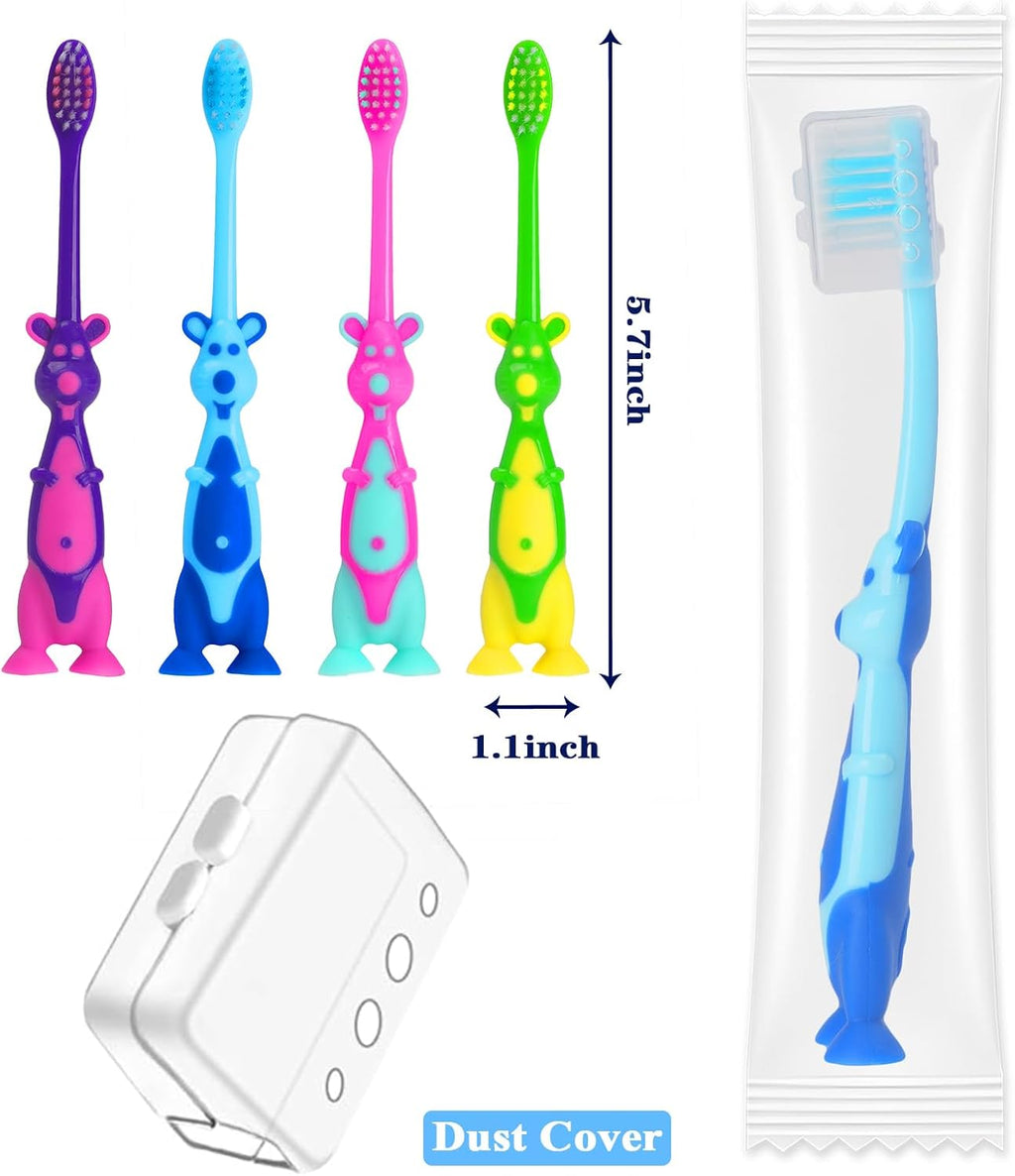 200 Pack Kids Toothbrush Bulk Soft Bristles Toddler Cute Toothbrush with Suction Cup, Includes Travel Covers, Individually Wrapped Toothbrushes for Kid Home School Daycare Camp (Kangaroo)
