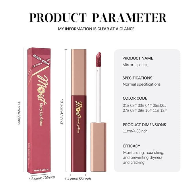 Lip Stain Hydrating High Shine – Lightweight Non-Sticky Glossy Lip Tint, Mirror Shine Moisturizing Lip Makeup for Plump & Full Lips, Long-Lasting Rich Color Lip Glaze, Soft Smooth Lip Gloss 12#