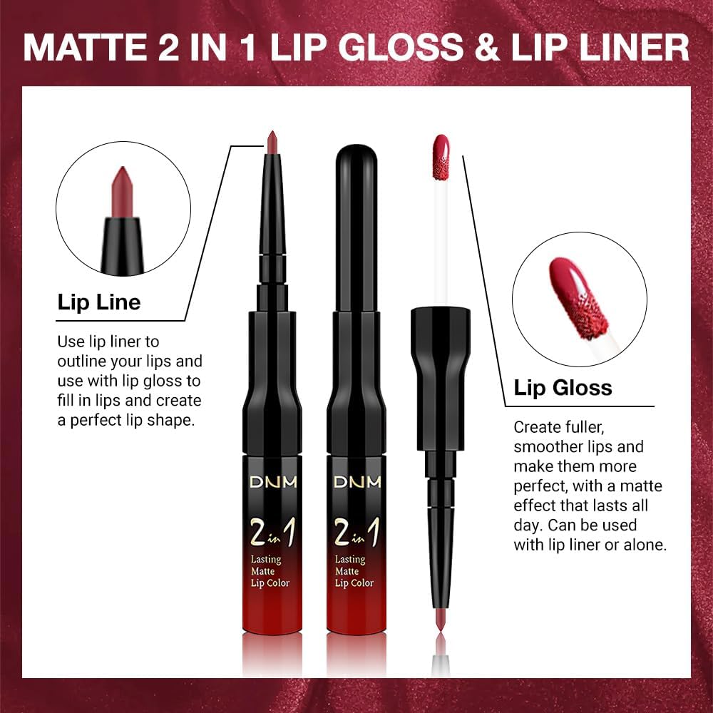 1Pcs 2 in 1 Bright Red Matte Lip Liner and Liquid Lipstick Stain Makeup Set for women, Red Long Lasting Smudge Proof Lip Tint Matte Finish Lip Gloss for All-Day Color Hold Easy to Use 13#