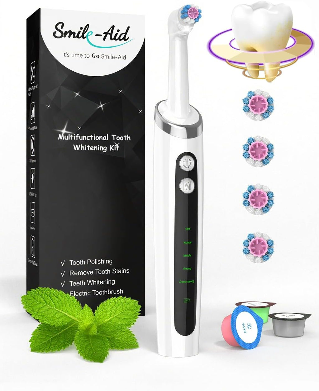 Tooth Polisher, Teeth Whitening Kit Teeth Stain Remover with 5 3D White Replacement Brush Heads and 3 Tooth Polish Paste, Rechargeable Teeth Cleaning Tools Dental Kit Oral Care Tools