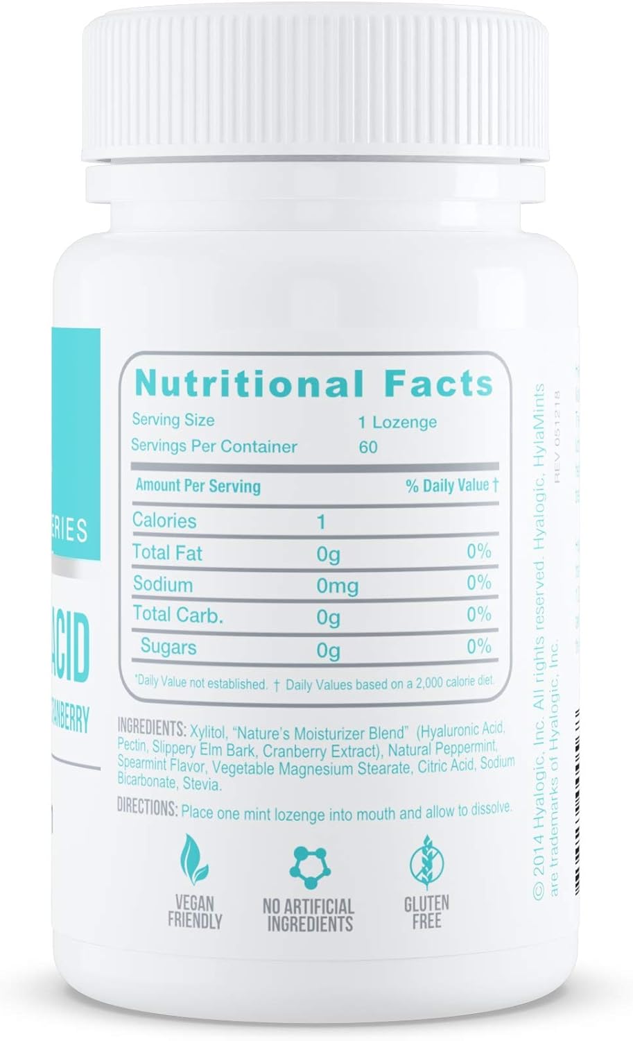 Hyalogic Oral Care Dry Mouth Mints - Hyaluronic Acid HA & Xylitol Lozenges for Hydration - Natural Mint Breath Freshener, Sugar-Free & Vegan Friendly (60 ct)