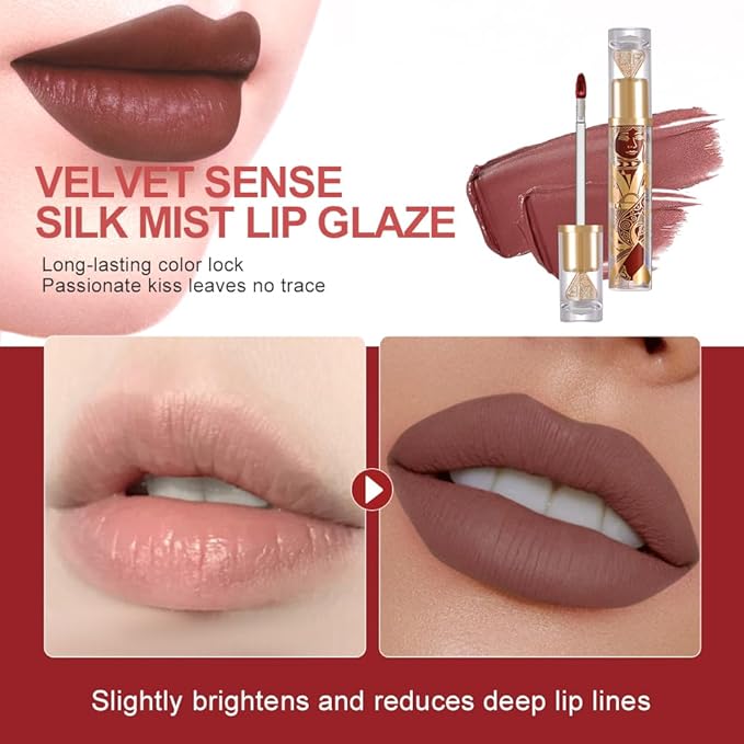 Matte Velvet Lip Stain, Long-Lasting Lip Tint, Waterproof Non-Sticky Lip Color, Transfer-Proof Smudge-Proof Lip Stain, Cloud-Like Soft Blurring Texture with Misty Velvet Finish, Rose Vine-89A