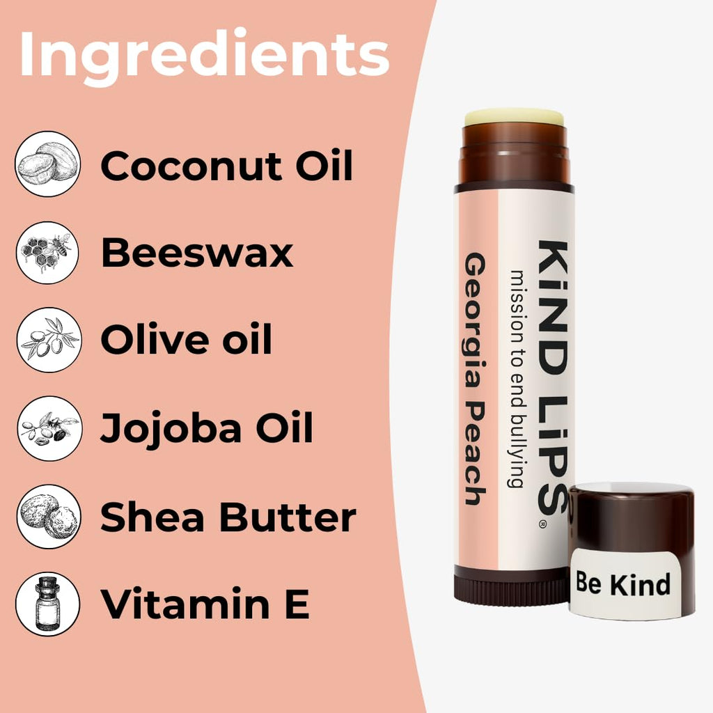 Kind Lips Organic Georgia Peach Lip Balm 2-Pack - Natural Cruelty-Free Moisturizer, Gluten-Free, Made in USA