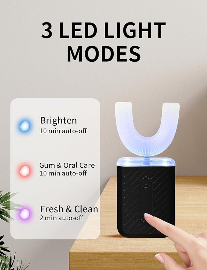 U-Shaped Electric Toothbrush for Adults, Electric Toothbrush with 4 Clean Modes, Automatic Toothbrush with IPX7 Waterproof
