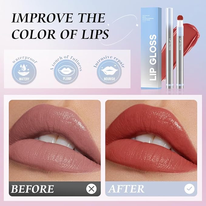 Cushion Lip Gloss Matte Lip Tint – Long-Lasting Lightweight Color, Soft Plush Applicator for Gradient Blurred Lips, Non-Sticky Velvet Finish Hydrating Lip Stain 01#–Warm Nude Rose