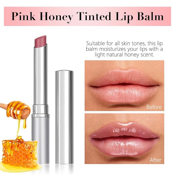Honey Butter Lipstick Tinted Lip Balm, Shine Moisturizing Plumper Lipstick for Women, Natural Nourishing Hydrating Lip Gloss Stain for Dry Lips, Lightweight Lip Liner Care Makeup, Vegan - 2Pc Pink