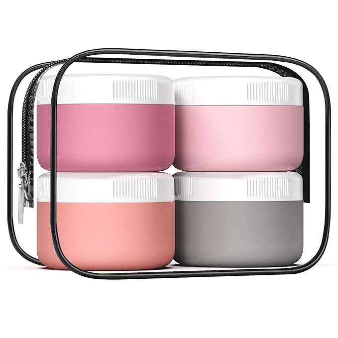 Travel Containers for Toiletries, Silicone Cream Jars BPA-Free, Leak-proof 2oz Travel Size Containers, Portable Size Silicone Jars with Lid for Cosmetic Face Hand Body Cream (4 Pack)