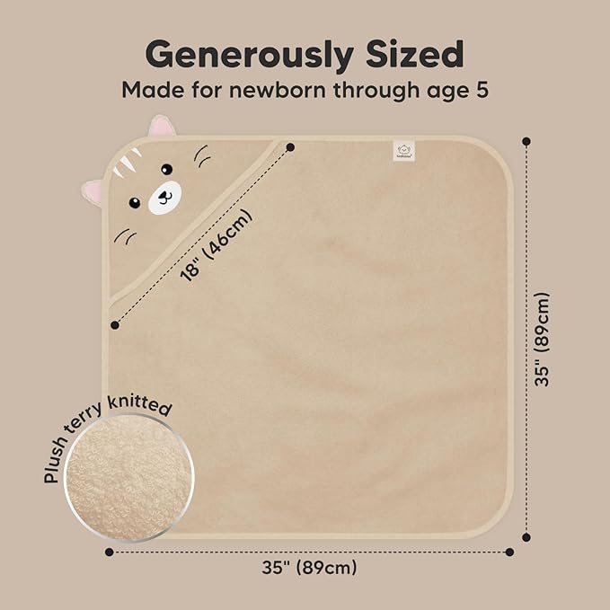 KeaBabies Hooded Baby Towel for Newborn - Viscose Derived from Bamboo Large Baby Bath Towels with Hood for Boys, Girls, Toddler, Extra Absorbent & Soft Newborn Bath Essentials (Cat, Regular)