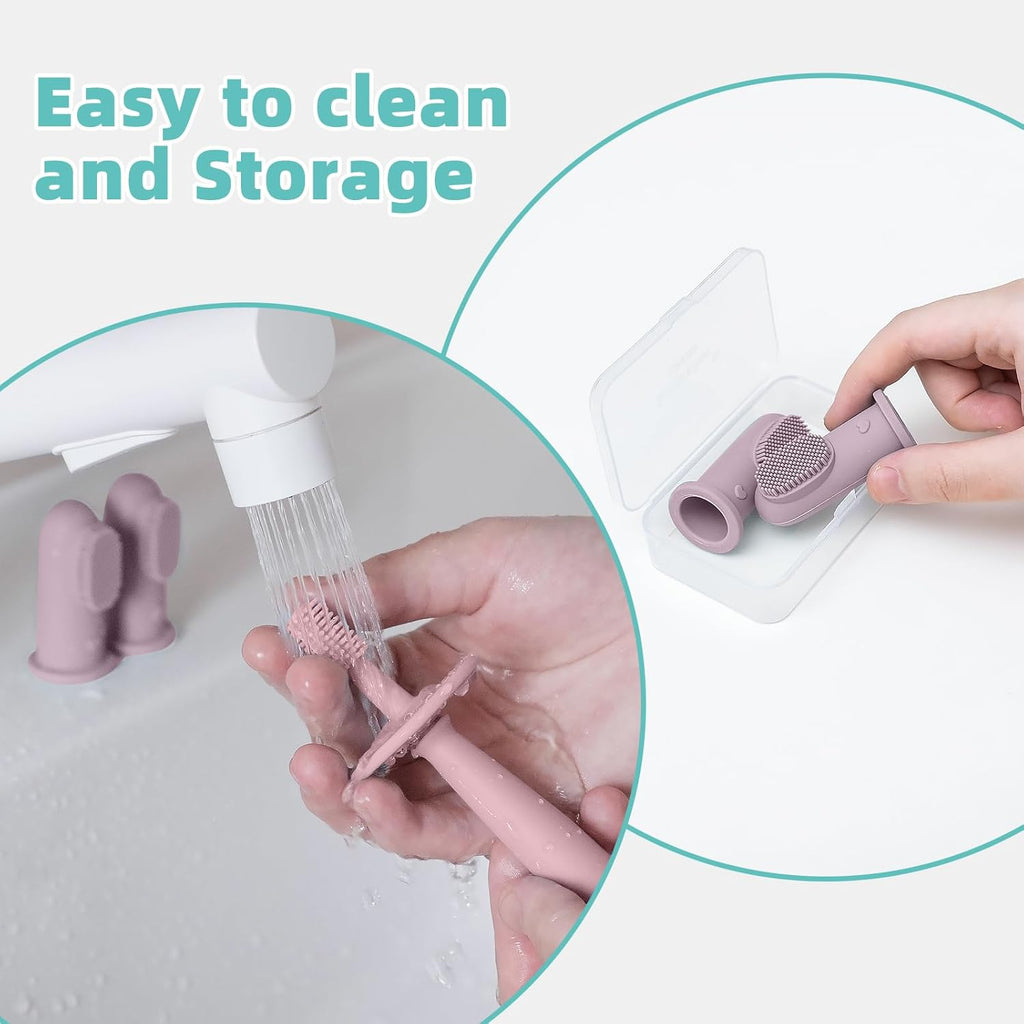 BumbleBee 360° Silicone Toothbrush & Finger Toothbrush Set - Soft Silicone Toothbrush for Baby, Infant Toddler - Baby Training Toothbrush Set Oral Care Kit - Pink Purple