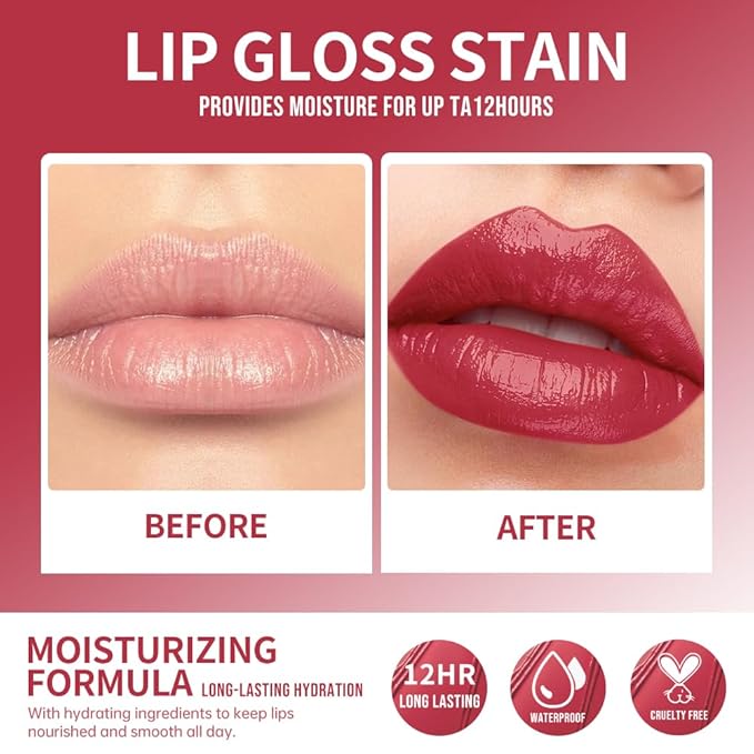 Lip Stain Hydrating High Shine – Lightweight Non-Sticky Glossy Lip Tint, Mirror Shine Moisturizing Lip Makeup for Plump & Full Lips, Long-Lasting Rich Color Lip Glaze, Soft Smooth Lip Gloss 10#