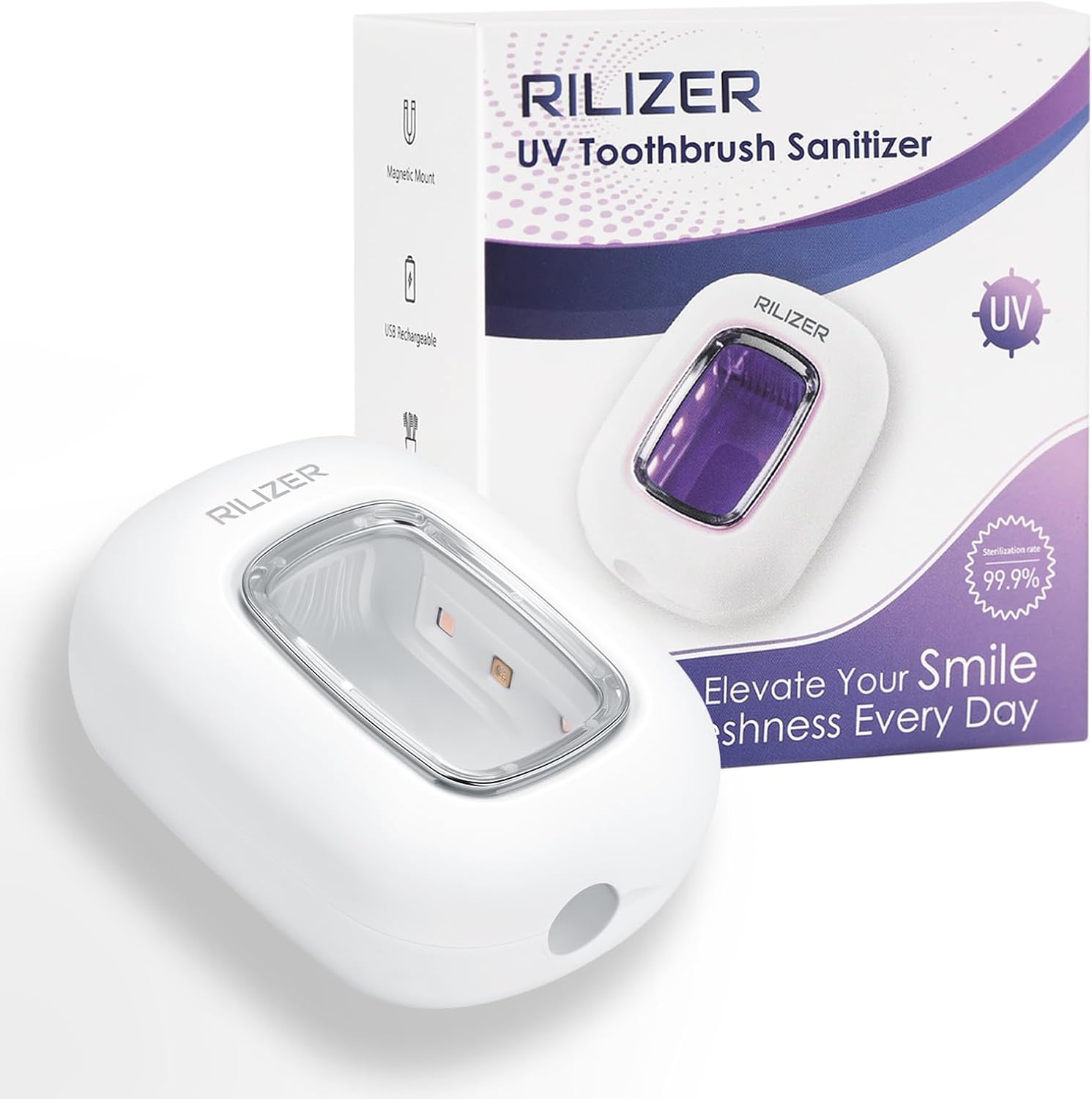 UV Toothbrush Sanitizer Cover, Rechargeable Travel Cap with Magnetic Wall Mount, Portable Cleaner for Any Size Toothbrush