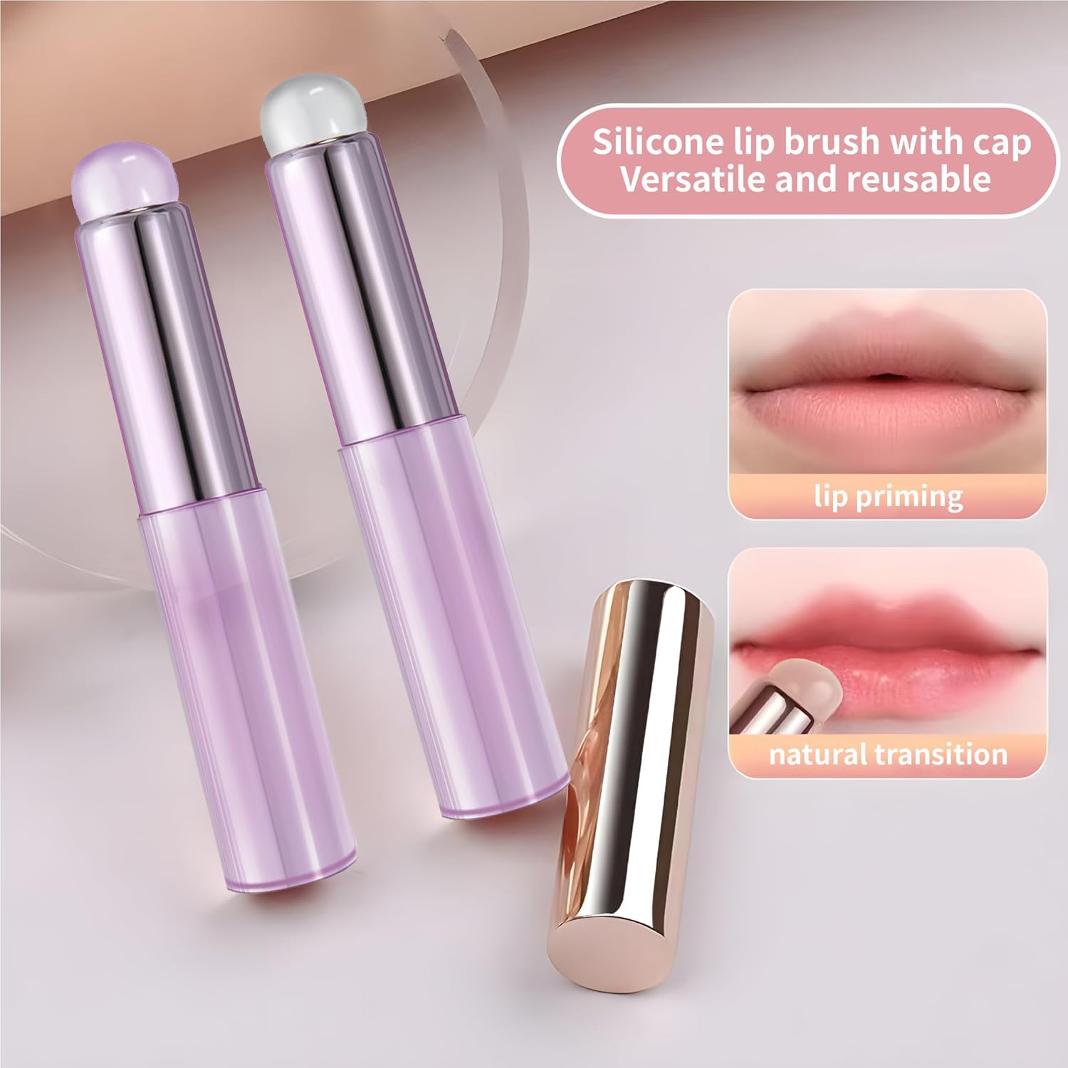 2pcs Silicone Lip Brush, Purple, Soft Silicone Material, Hygienic, Easy to Clean, Enhances Lip Care