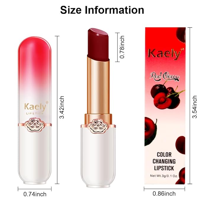 BINGBRUSH Peach Color Changing Lipstick,Moisturizer Long Lasting Lip Care Lip Balm Magic Lip Gloss Lip Tint Stain Gloss Set for Women (3Pcs Peach+Strawberry+ Red Cherries Lipstick)