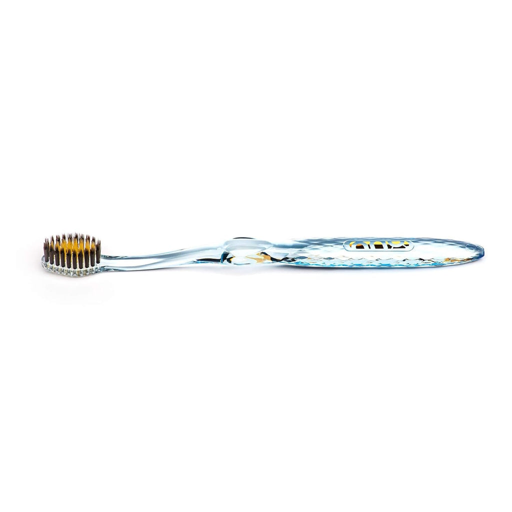 Nano-b Manual Toothbrush for Adults with Sensitive Gums, Gold & Charcoal Soft/Medium Bristles, Travel Case, Blue