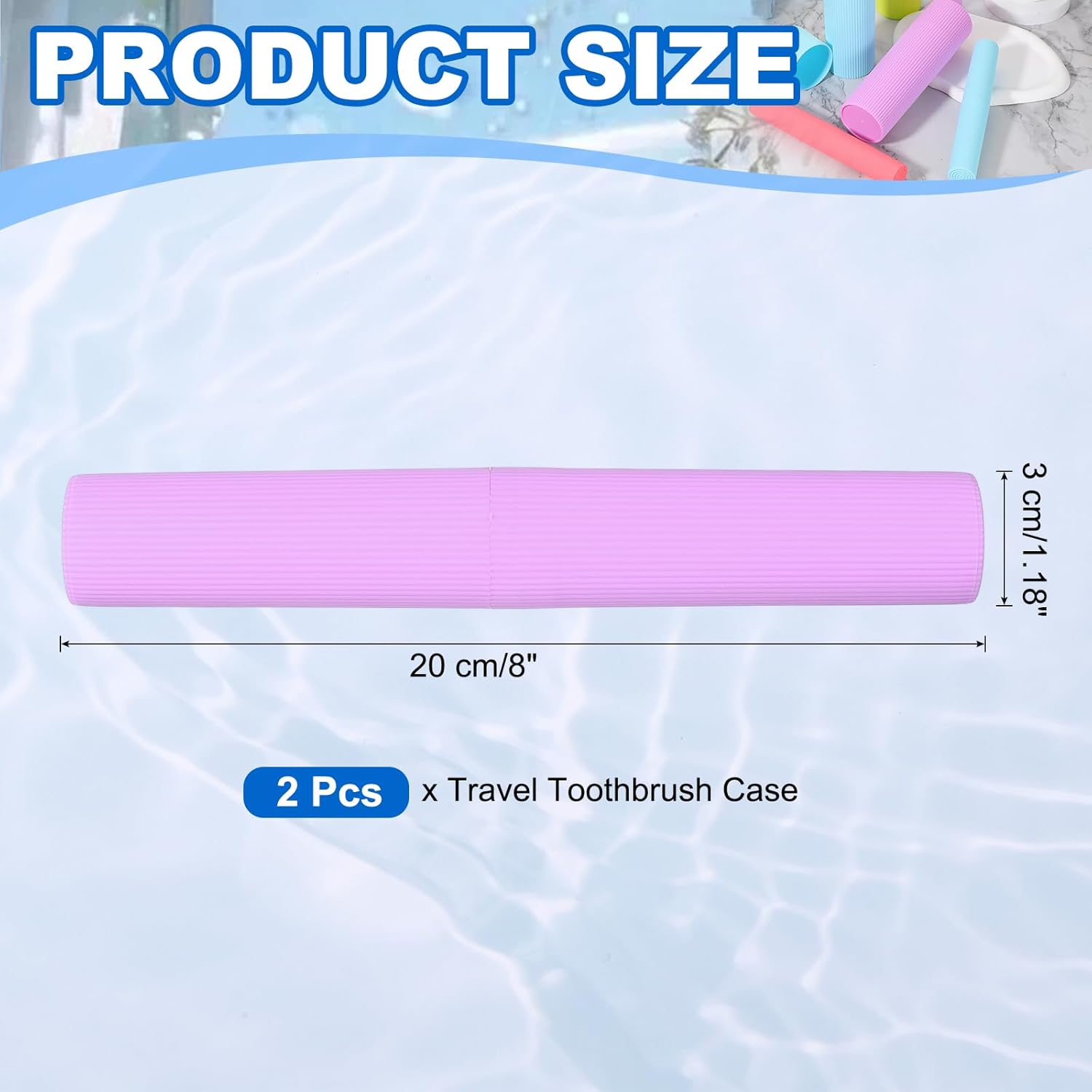 uxcell 2Pcs Travel Toothbrush Case, 7.9x1.2x1.2 Portable Travel Toothbrush Holder with Stripe, Plastic Toothpaste Container for Bathroom, Gym, Business Trip, Camping, Purple