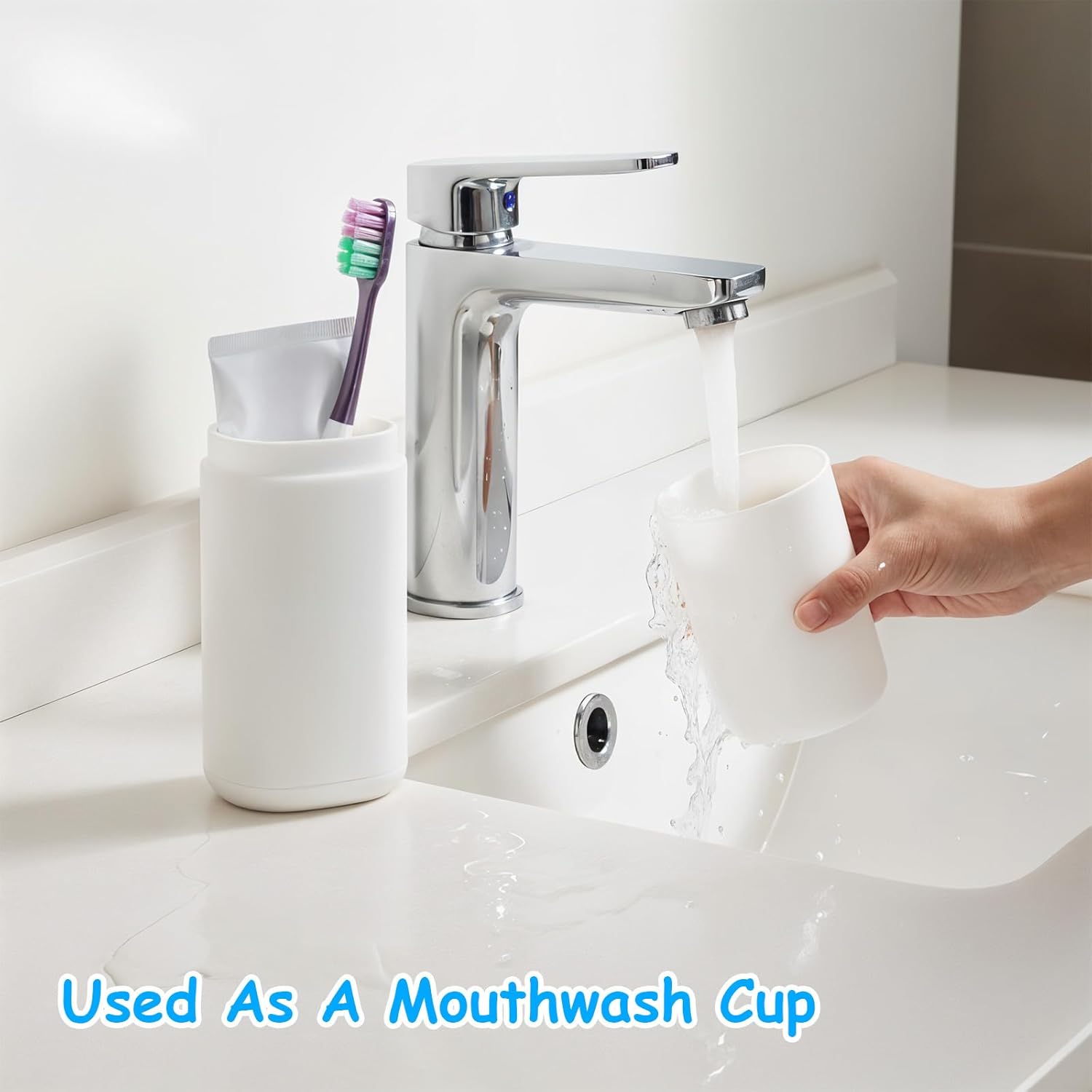 Toothbrush Travel Case Portable Toothbrush Holder with Mouthwash Cup Compact Toothbrushes and Toothpaste Container for Traveling Camping Business Trips Large Capacity White Toothbrushes Holders