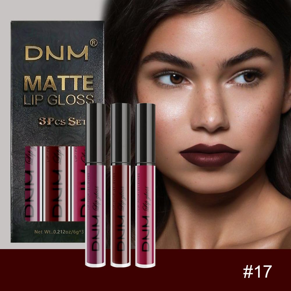 AMY'S DIARY Dark Red Purple Matte Plum Liquid Lipstick 3Pcs Sets,24-hour Lipstick Dark Deep Maroon Purple Brown Plum Red Lip Stain 24 Smudge Waterproof for Women