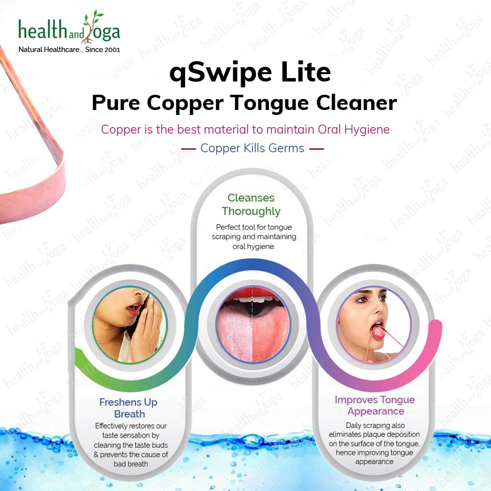 HealthAndYoga™ qSwipe Lite Copper Tongue Cleaners (Pack of 12) – Prevents Bad breath, Improves taste- Flexible, Curved ends provide good grip – Complete Oral Care/Hygiene for Travel/Office/Home