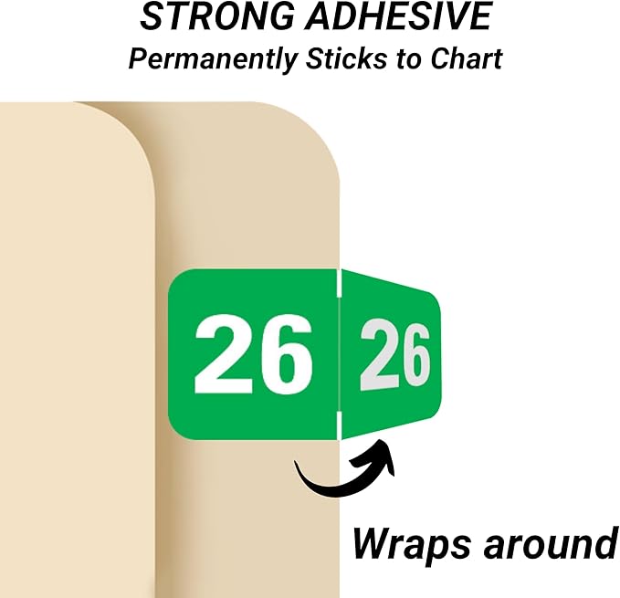 2026 Year Labels, Doctor Stuff 2026 Chart Stickers, Green Color Coded, Medical Arts Press Style, USA Made Year Labels for End Tab File Folders, 500/Roll, 1 Roll, 3/4" x 1-1/2"