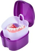 Purple Denture Bath Case Cup Box Holder Storage Soak Container with Strainer Basket for Travel Cleaning