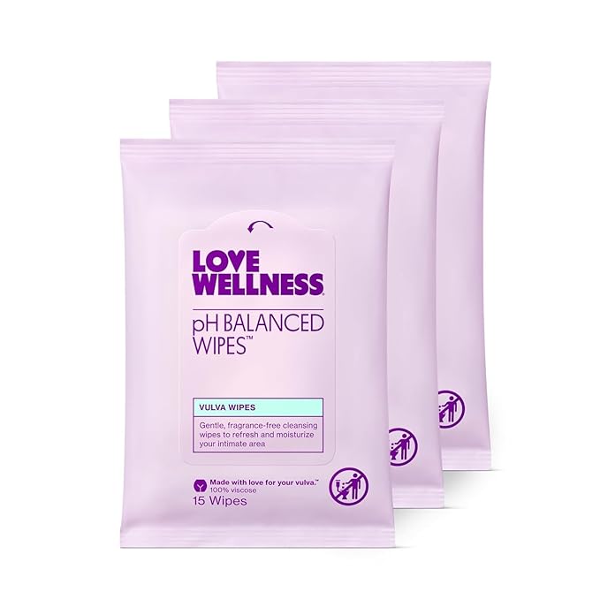 Love Wellness pH Balancing Wipes for Women | Fragrance-Free | Vulva Cleanser for Balanced pH, Intimate Health & Hygiene | Non-Irritating with Aloe Vera for Sensitive Skin | Travel Size | 3-Pack