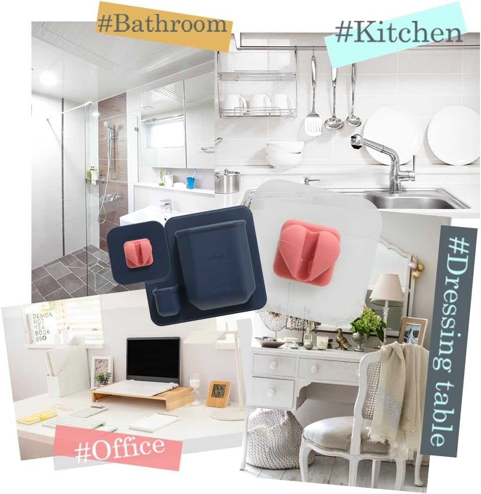 1+1 Silunity Silicone Toothbrush Holder - Suction & Stick, Reusable Sticker - Wall Mounted for Bathroom/Shower - Made in Korea - Ideal for Toothbrushes/Razors (Navy Pad (1+1), Single)